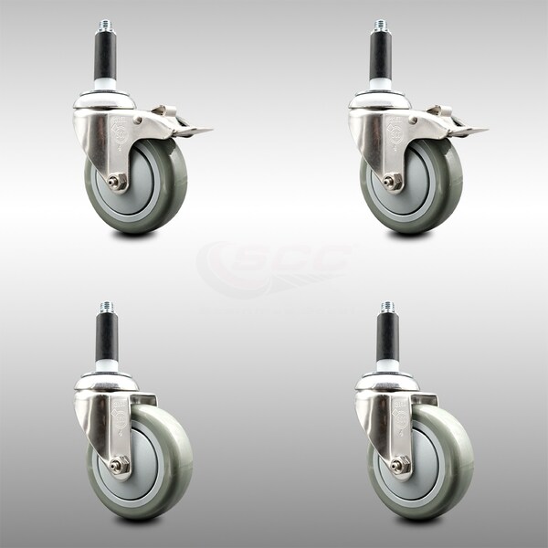 Service Caster 4 Inch 316SS Gray Poly Swivel 7/8 Inch Expanding Stem Caster Lock Brake, 2PK SCC-SS316TTLEX20S414-PPUB-2-S-2-78 - main